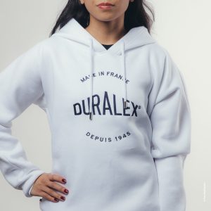 Sweat blanc - Broderie Duralex bleue - Taille M